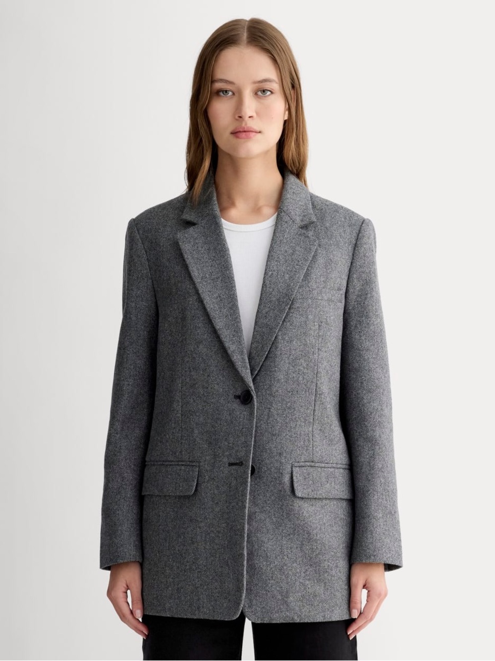 Everlane Oversized Wool Blazer - Gray Herringbone
